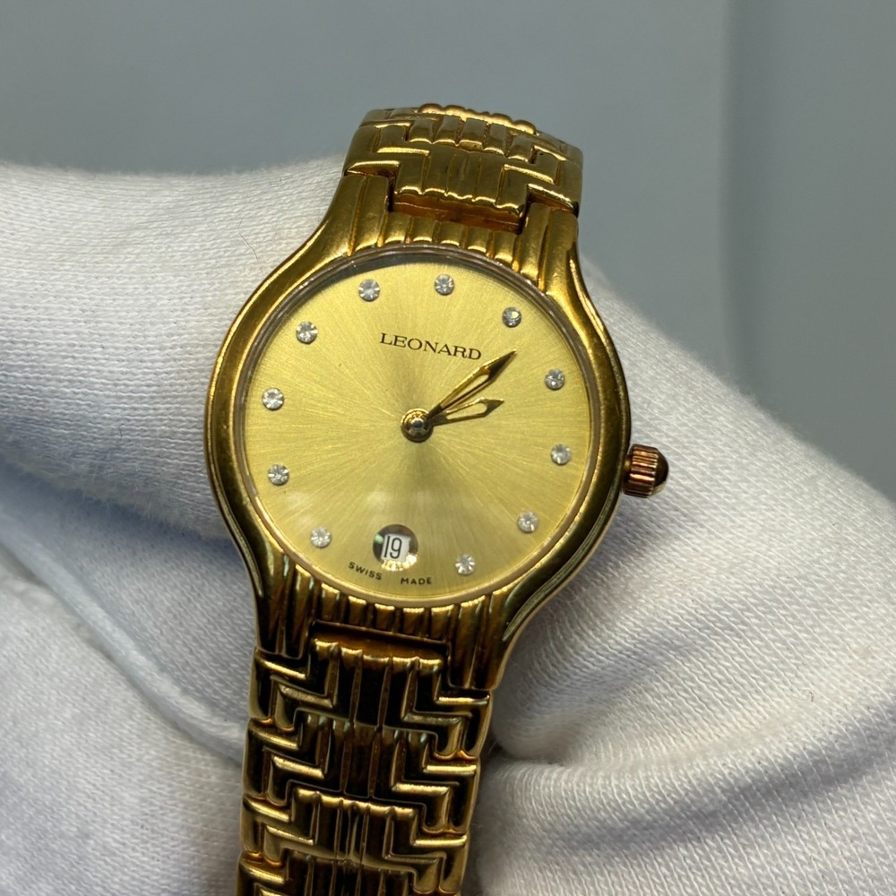 LEONARD Bengali 7501 Swiss Ladies 18K Gold Plated Diamond Quartz Watch